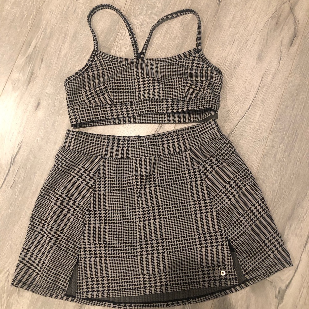 ALO Jacquard Glenplaid Skort and Bra Set